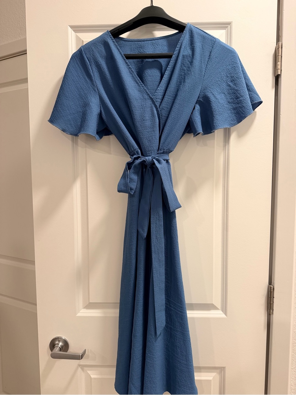 Cupshe Dusty Blue Wrap Maxi Dress with Tie Waist